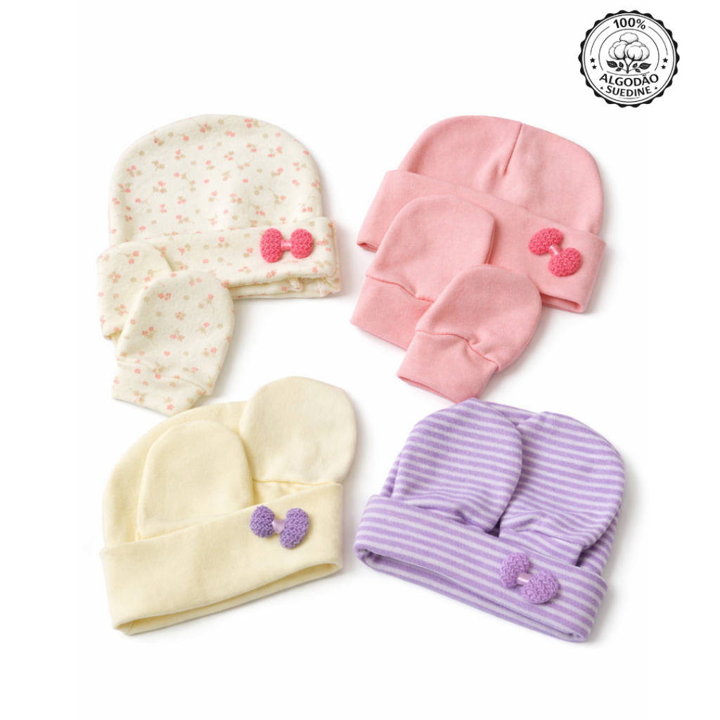 Kit com 2 Toucas e Luvas Personalizavel - 0 a 3 meses em Oferta na Shopee