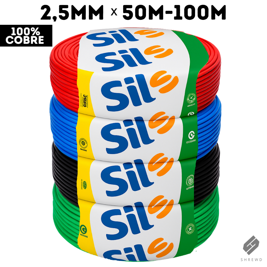 Rolo Fio Elétrico Cobre Flexível Antichama 50/100 Metros 2,5mm Sil Cores
