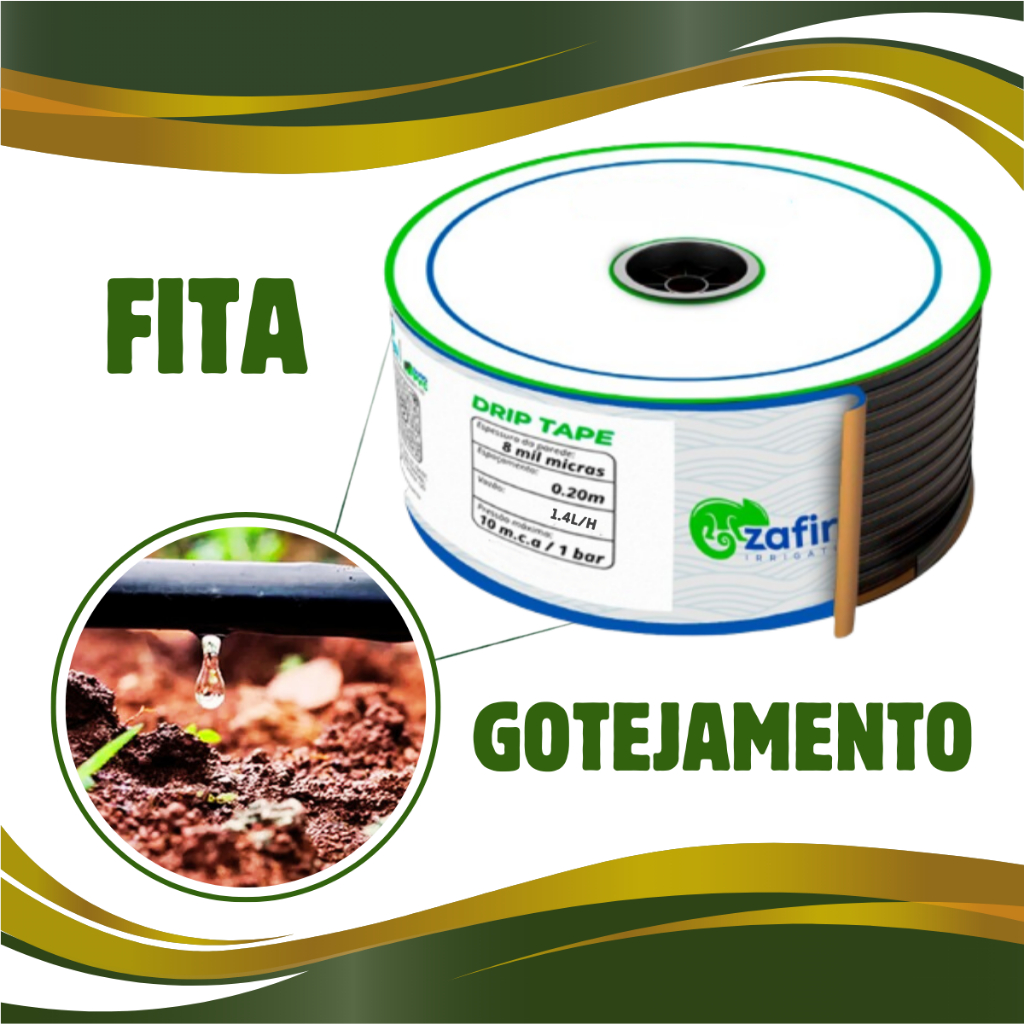 Mangueira Irrigação Fita Gotejamento 20x20cm - 100/200 Metros - Preto