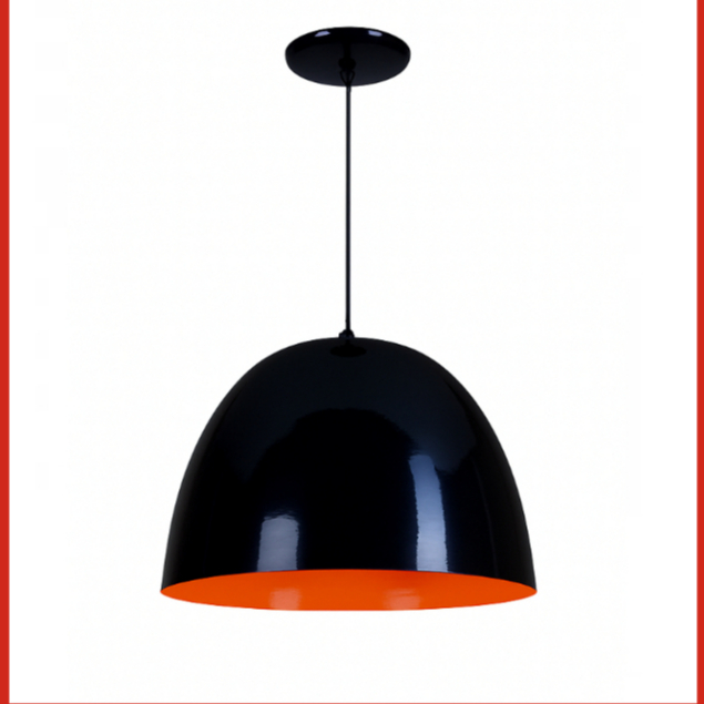 Lustre Pendente Interno Bowl Meia Lua 30 Cm Preto / Laranja Sala