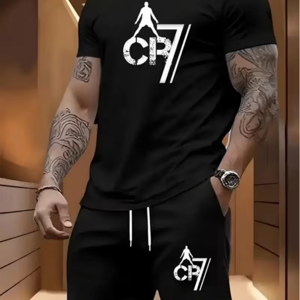 Kit Camisa e Short Camiseta e Tactel Masculino CR7 Futebol Estiloso Moderno Tendencia Casual Confortavel
