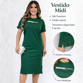 Vestido Midi Feminino 100% Algodão Premium Gola Redonda com Fenda em Oferta na Shopee