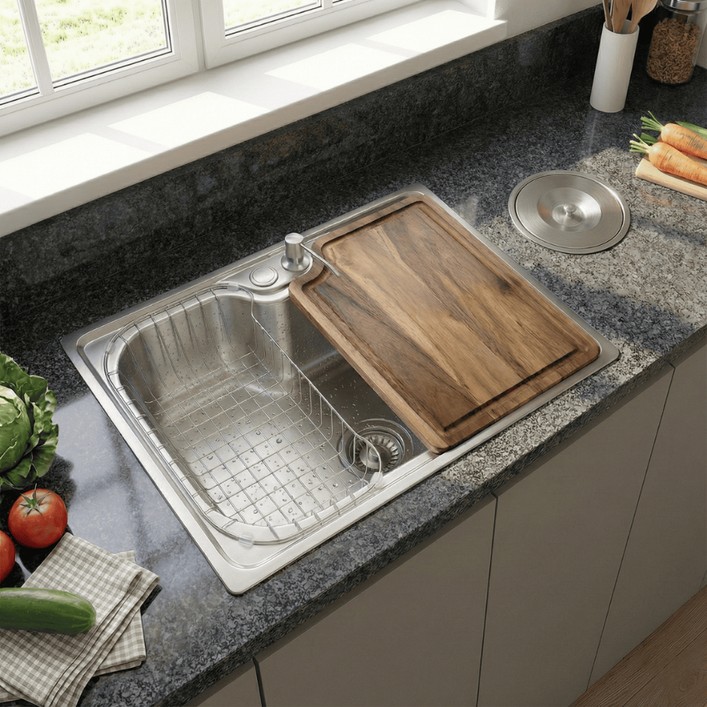 Cuba Aço Inox 304 50x40cm Gourmet Cozinha com Tabua De Corte Lixeira Embutir 5L em Oferta na Shopee