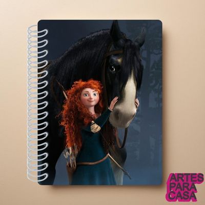 Adesivo para Capa de Caderno Decoração Escolar Infantil Filme Valente Merida Princesa Cavalo Cachos