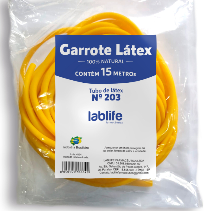 Tubo de Látex Garrote 203 Profissional 15 M Hospitalar Flexível Resistente Enfermagem e Laboratório
