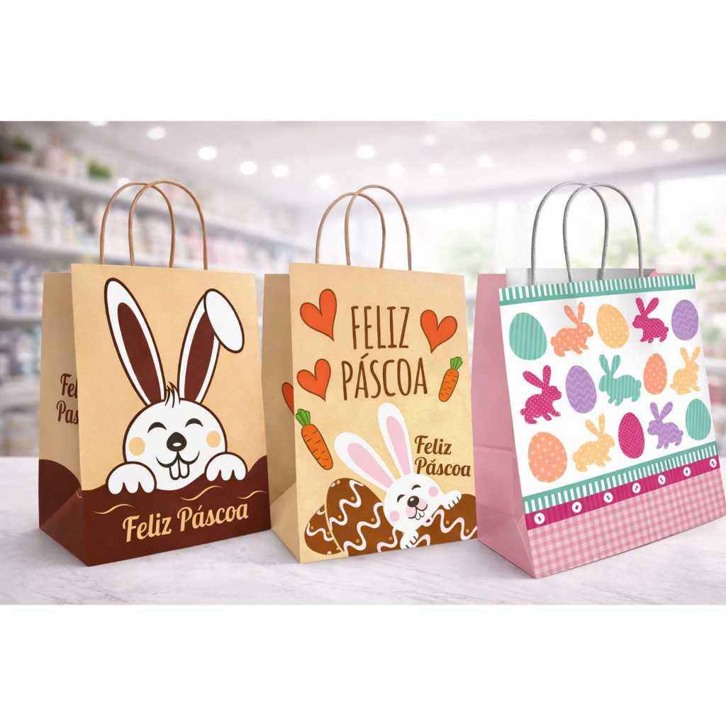 10 sacolas kraft tema Páscoa 18x24 em Oferta na Shopee