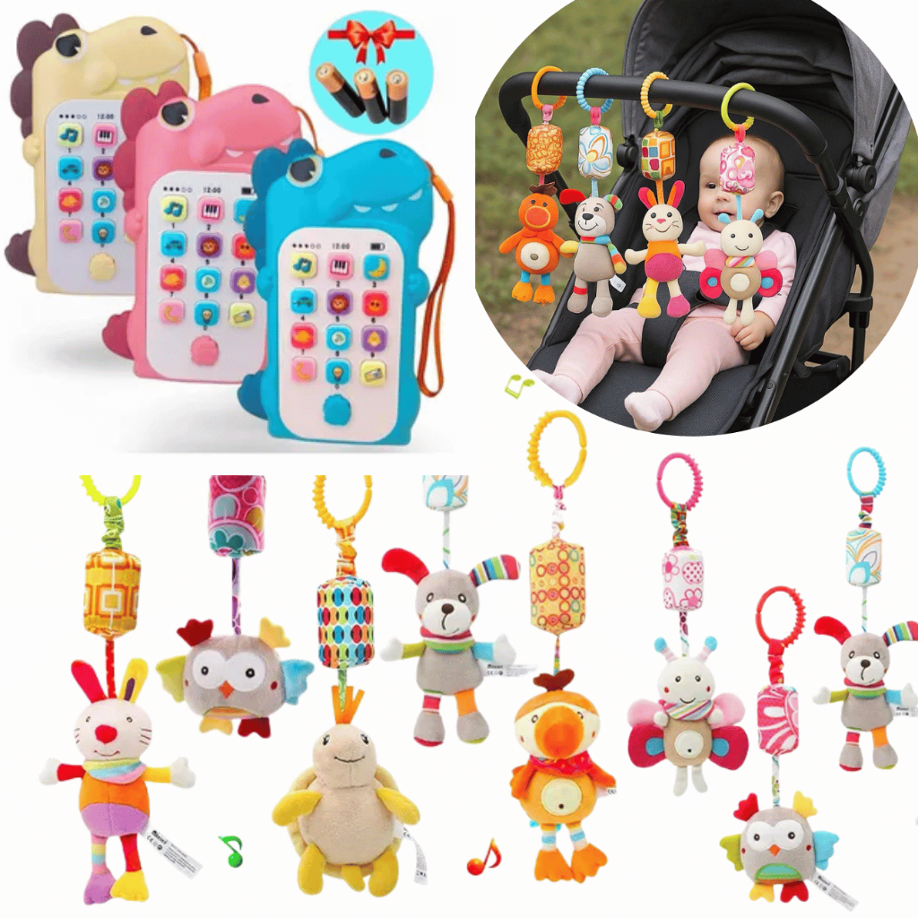 Brinquedos para Bebê Mordedor Chocalho Móbile de Berço e Carrinho Sensorial Estímulos Musical