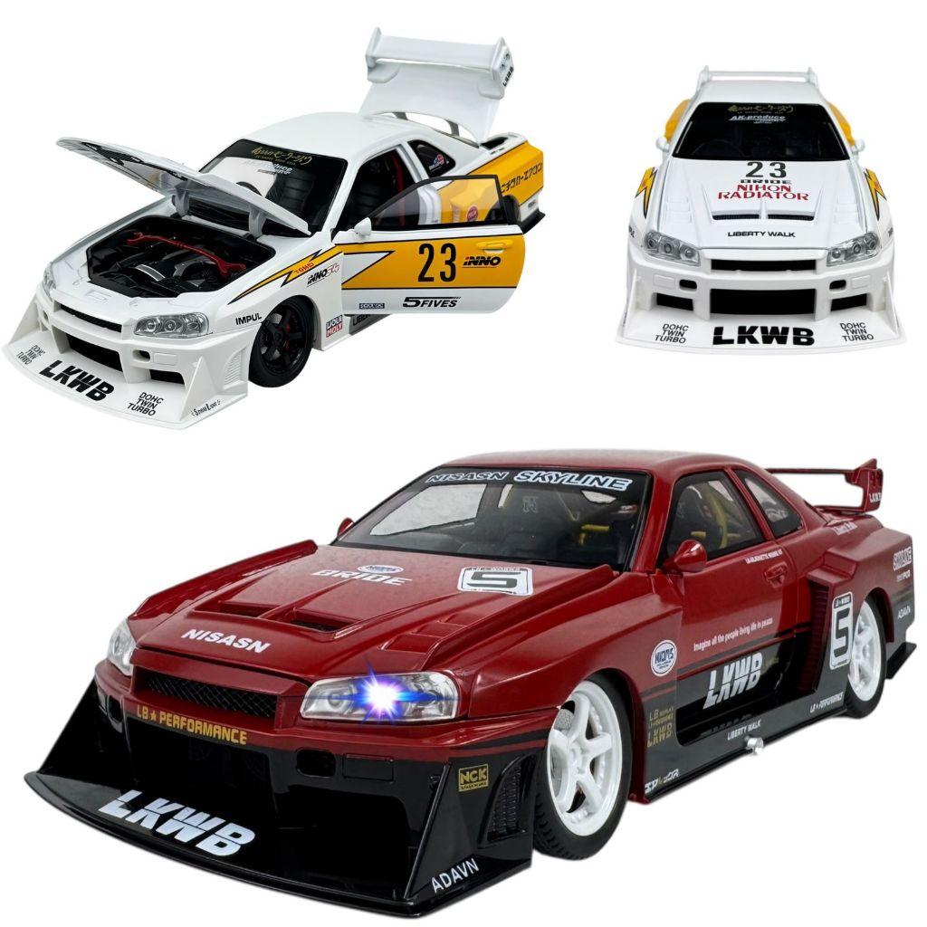 Carrinho Nissan Skyline GTR R34 Miniatura De Metal 1:24 Corrida Rally Colecionável