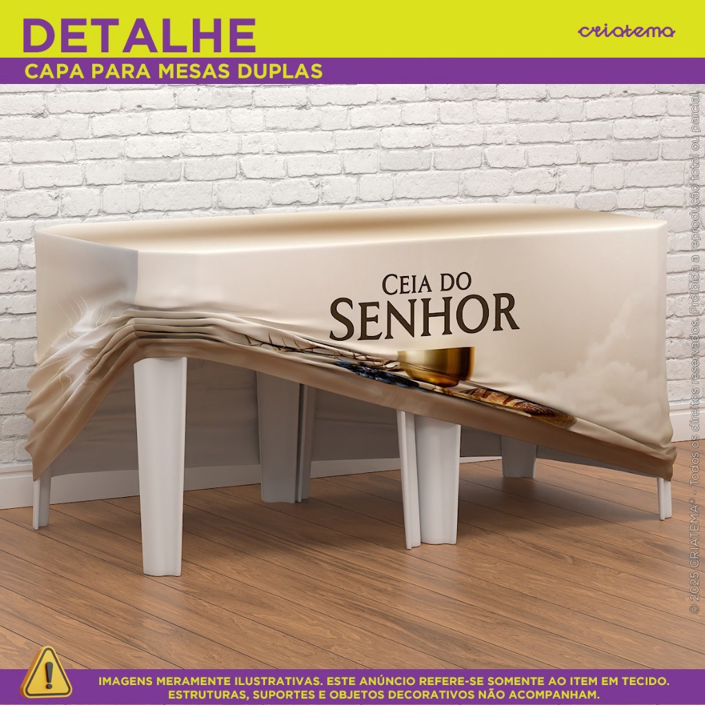 Capa para Mesa de Santa Ceia Religioso Igreja Cristã Em tecido Forro de Mesa Decorativo Veste Fácil Sublimado · foto 2