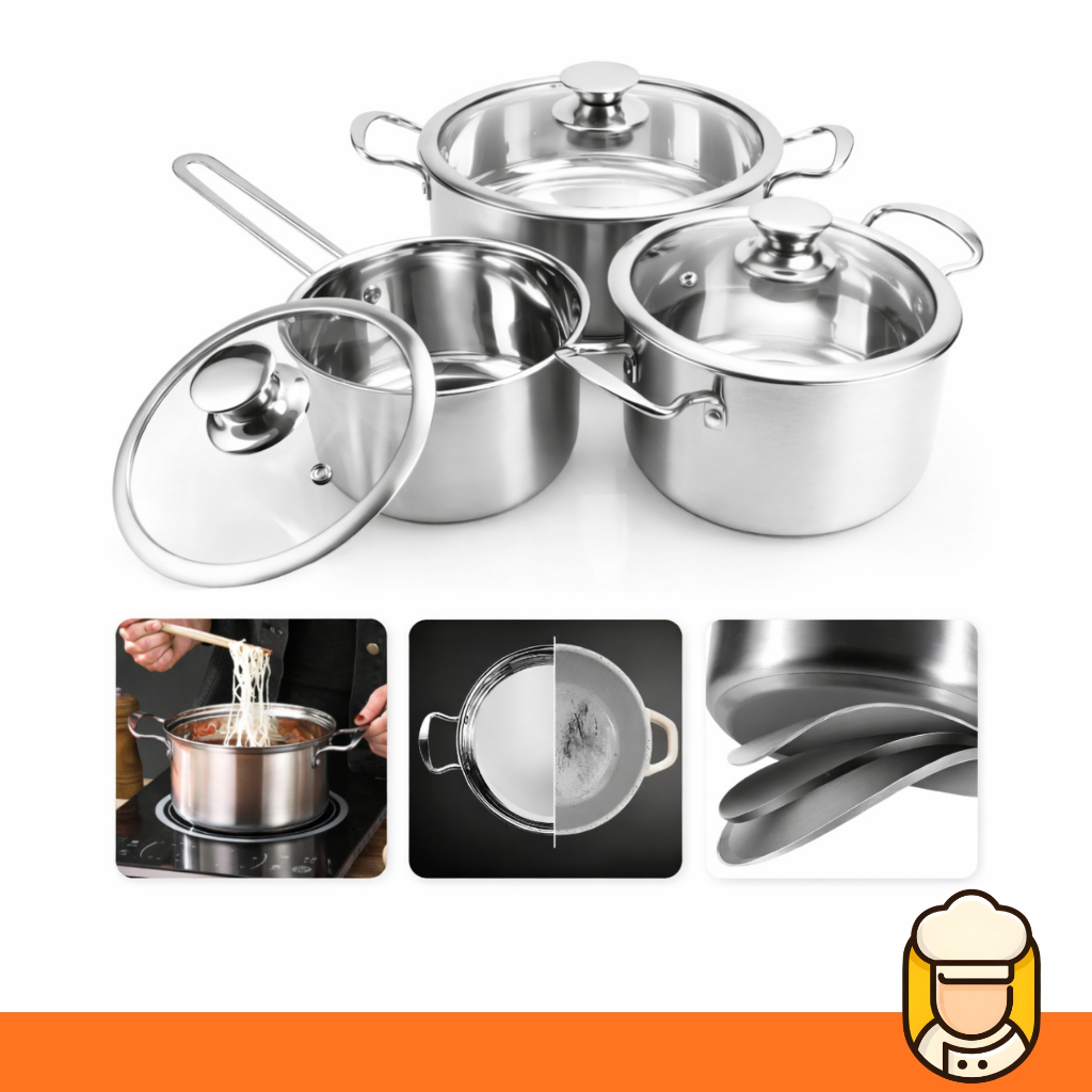 Imagem Jogo De Panelas Antiaderente Inox Cor Prata Para Indução ou Cerâmica