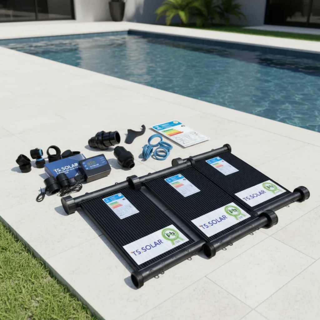 Kit Aquecimento Solar Piscina 6.000L TS Solar 5 Placas 3m + Kit Instalação + Controlador + Válvulas