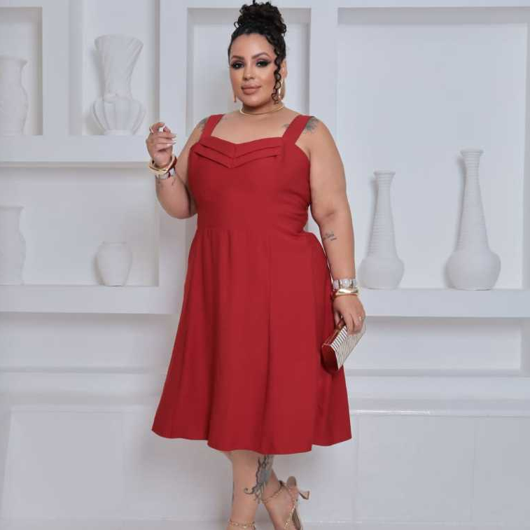 Vestido Feminino Plus Size Evangélico Sensorial Premium Midi Forrado com Lastex nas costas com Alça Elegante em Oferta na Shopee
