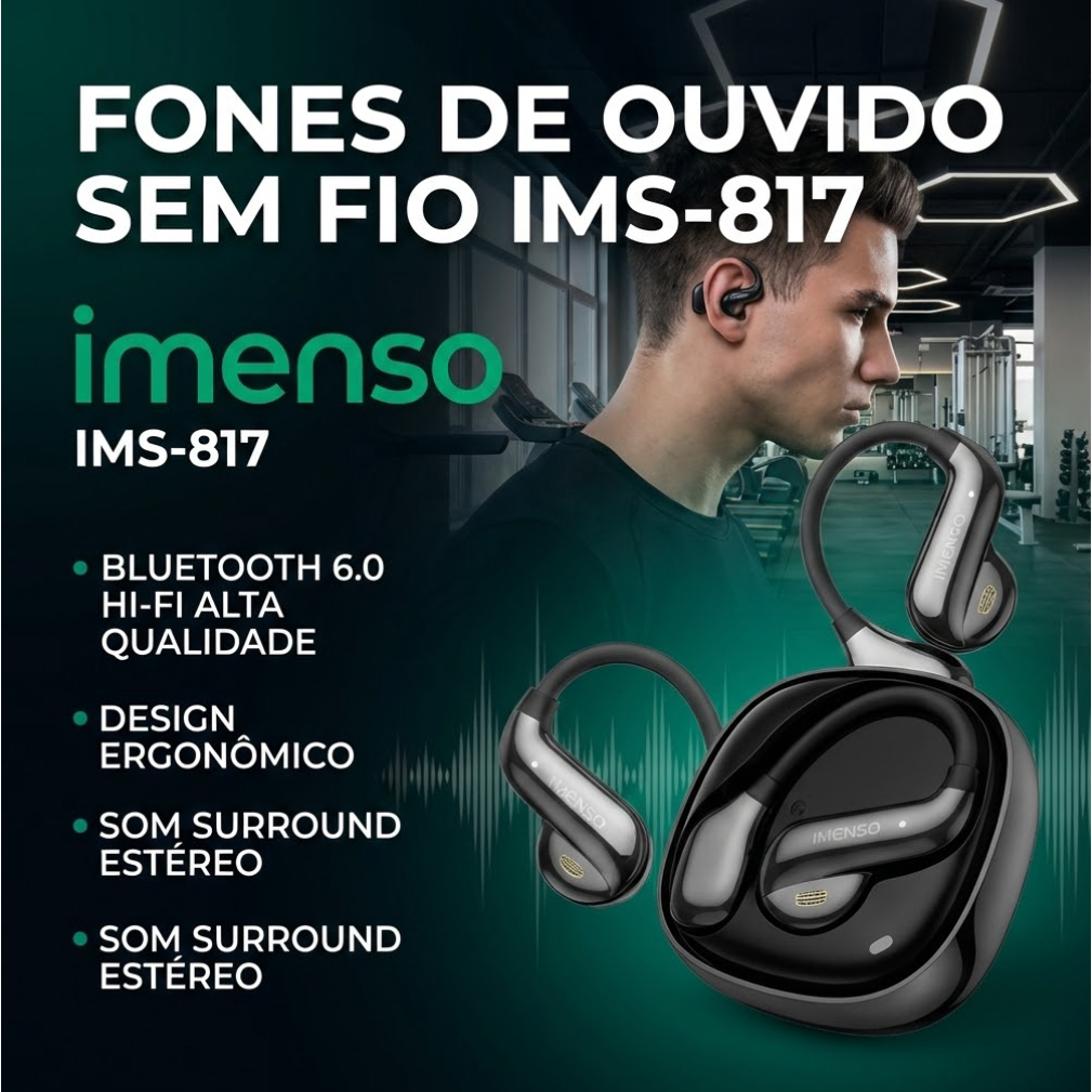 Fone De Ouvido Sem Fio Blutooth V6.0 HI-FI Som Envolvente Design Ergonomico TWS Imenso IMS-817