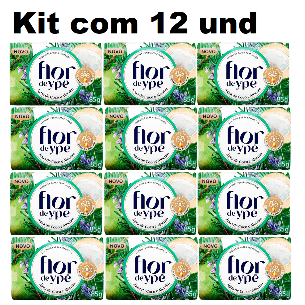 kit 12 Sabonete Barra Água de Coco e Alecrim Flor de Ypê 85g
