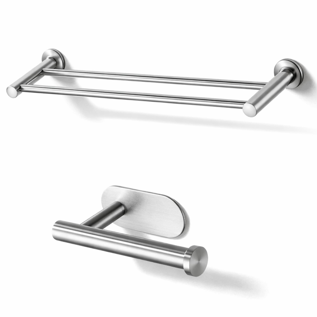 Kit Porta Papel Higiênico e Toalheiro Duplo Aço Inox Banheiro Moderno CHEF D