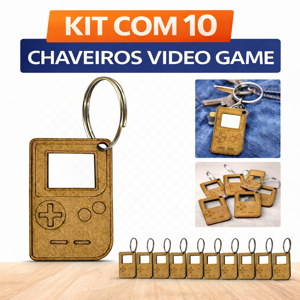 10 Chaveiros De Vídeo Game MDF 3mm com Argola Vídeo Game Retro Decoração Mini Game Top