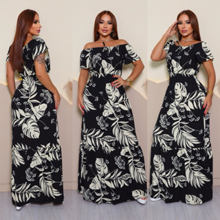 Vestido Feminino Longo com Manga Ciganinha de Viscolinho com Lastex na Cintura em Oferta na Shopee