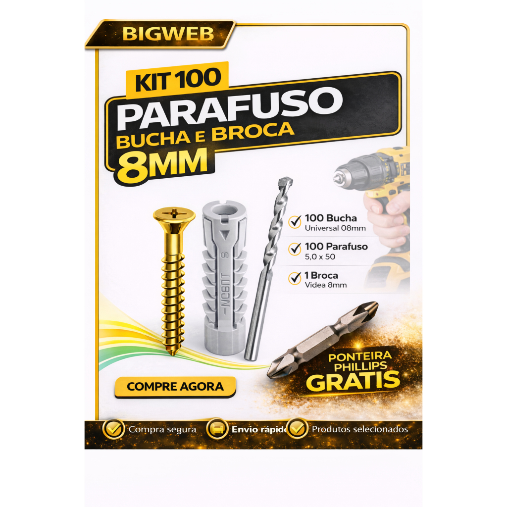 KIT COMPLETO PARAFUSO BUCHA E BROCA 6, 8 E 10MM PONTA PHS GRATIS em Oferta na Shopee