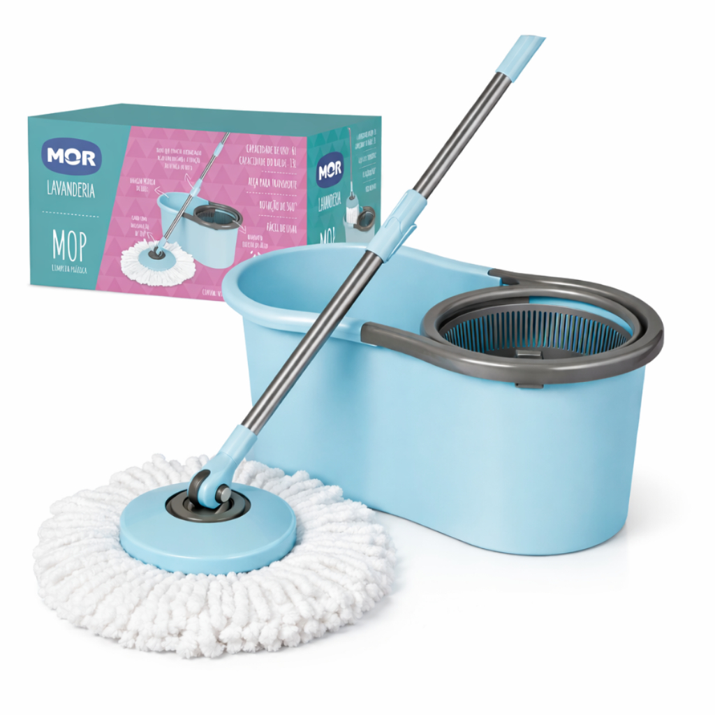 Mop Esfregão + Balde 8L Giratório Mor Centrifuga Limpador Azul Verde Pocket Limpeza