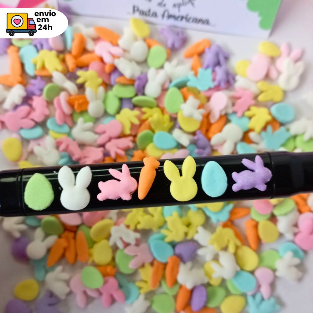 100 Apliques pasta americana páscoa Mini - Sprinkles páscoa - Confeitos de açúcar páscoa - Aplique comestível pascoa