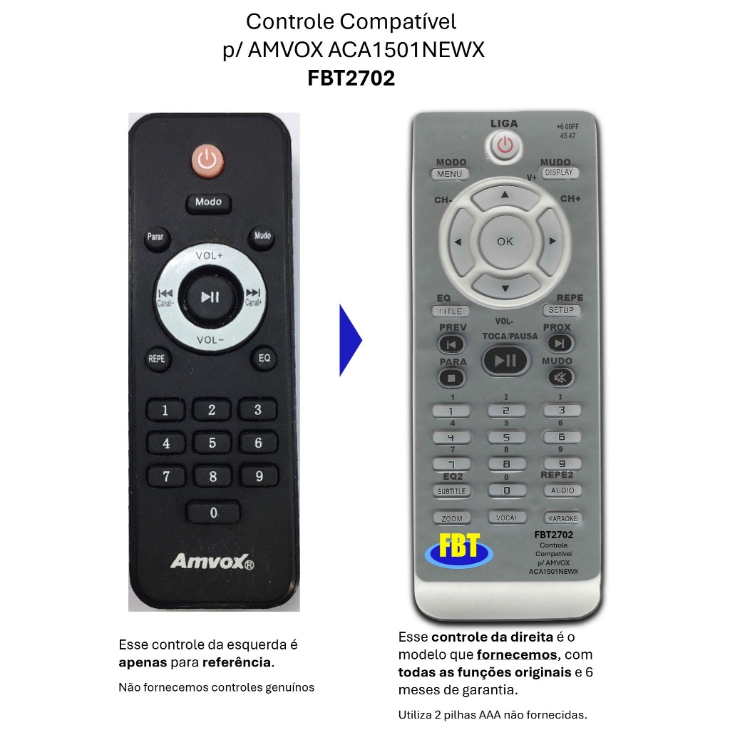 Controle Compatível AMVOX ACA 1501 NEW X CAIXA AMP FBT2702 em Oferta na Shopee