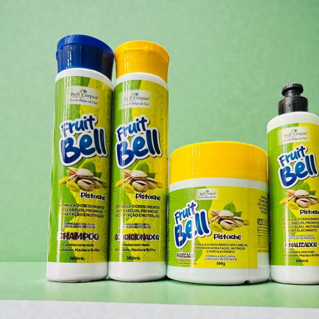 Kit Capilar Cheirinho de Pistache BellCorpus Shampoo e Condicionador Máscara de Cabelo e Leave-in