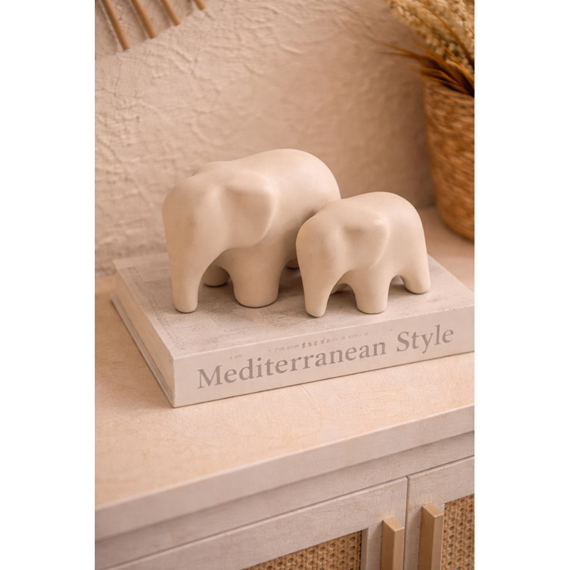 Estatueta Família Elefante Decoração Cerâmica Sala Hack 2 peças Dupla elefante sala de estar rack estante aparador