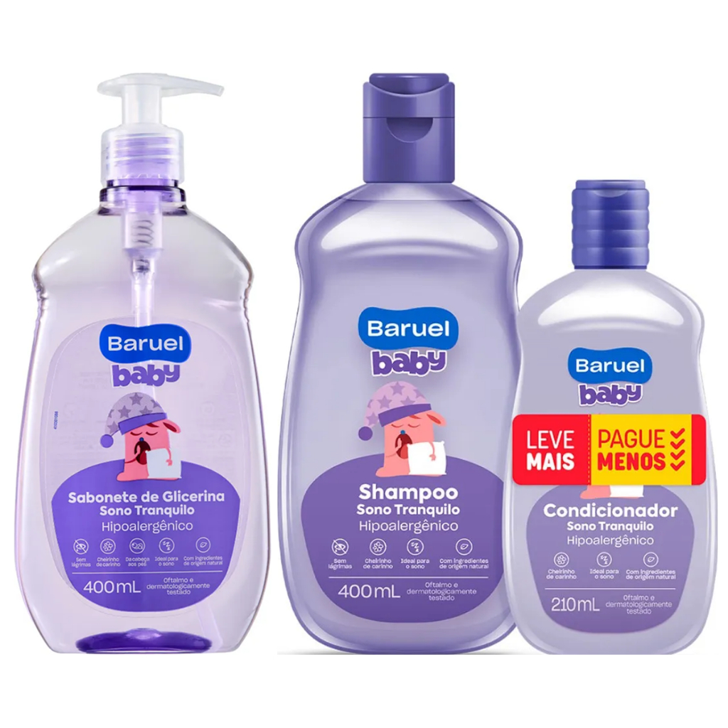 Kit Baruel Baby Sono Tranquilo Shampoo 400ml + Condicionador 210ml + Sabonete Líquido 400ml em Oferta na Shopee