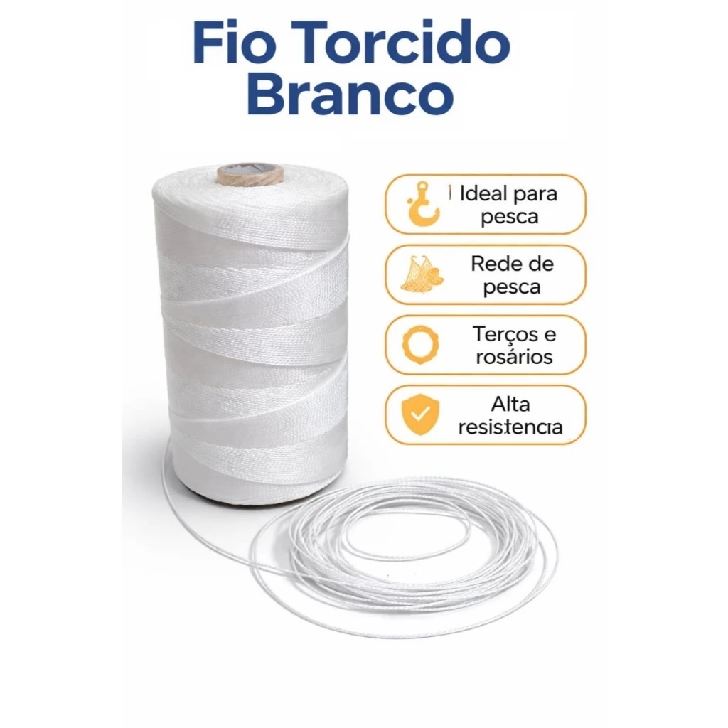 Fio Torcido Para Pesca Terços e Rosários Grilon Branco 210/24 200 Gramas