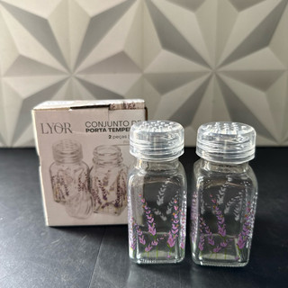 Kit porta tempero decorado com 2 peças saleiro pimenteiro porta condimentos Lyor decorado com flor flores jogo porta sal