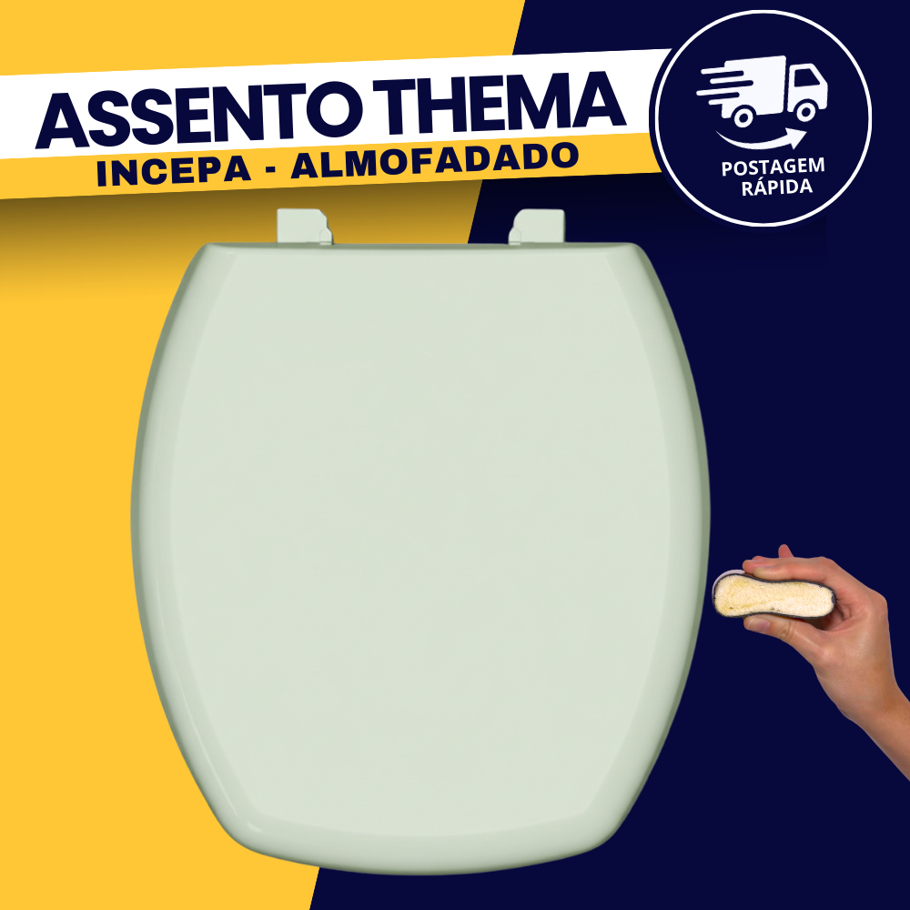 Assento Sanitário Thema Incepa Banheiro Almofadado Luxo Verde Água Durín