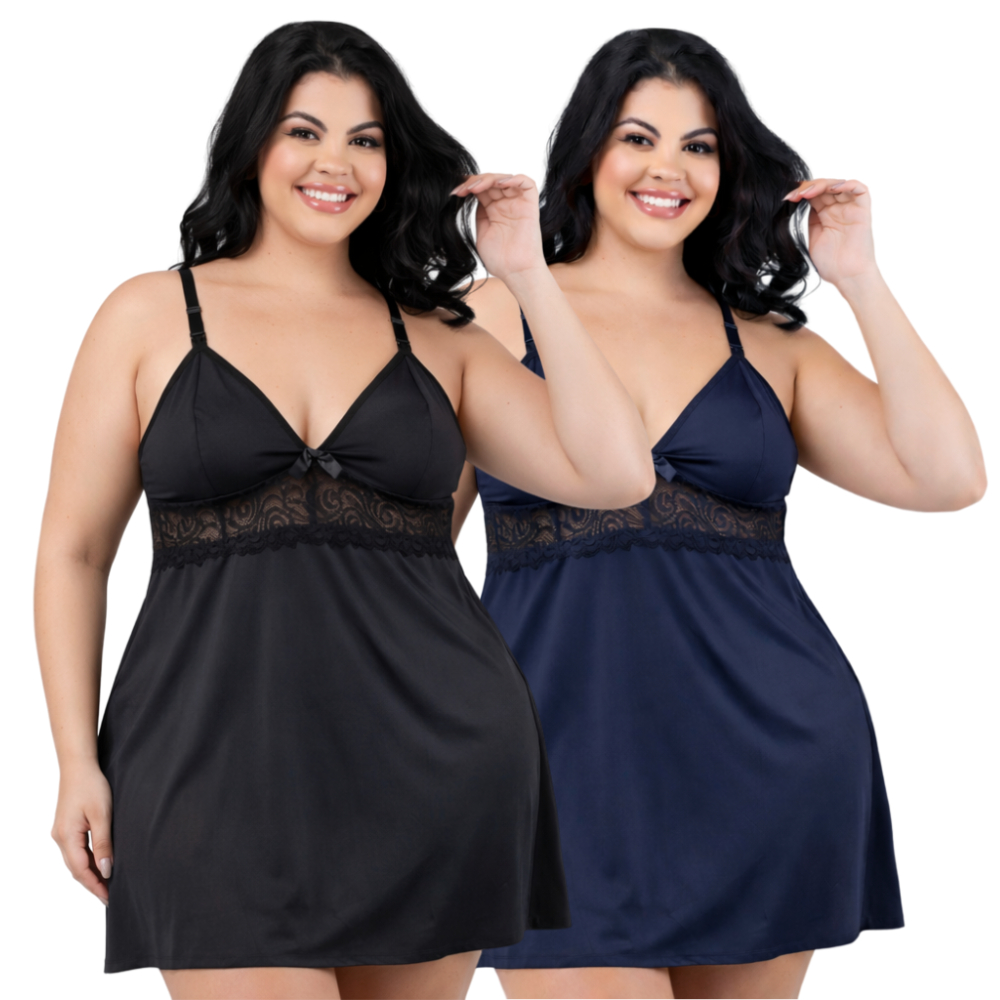 Kit 2 Camisola Plus Size Amamentação Saída Maternidade Gestante Pós Parto