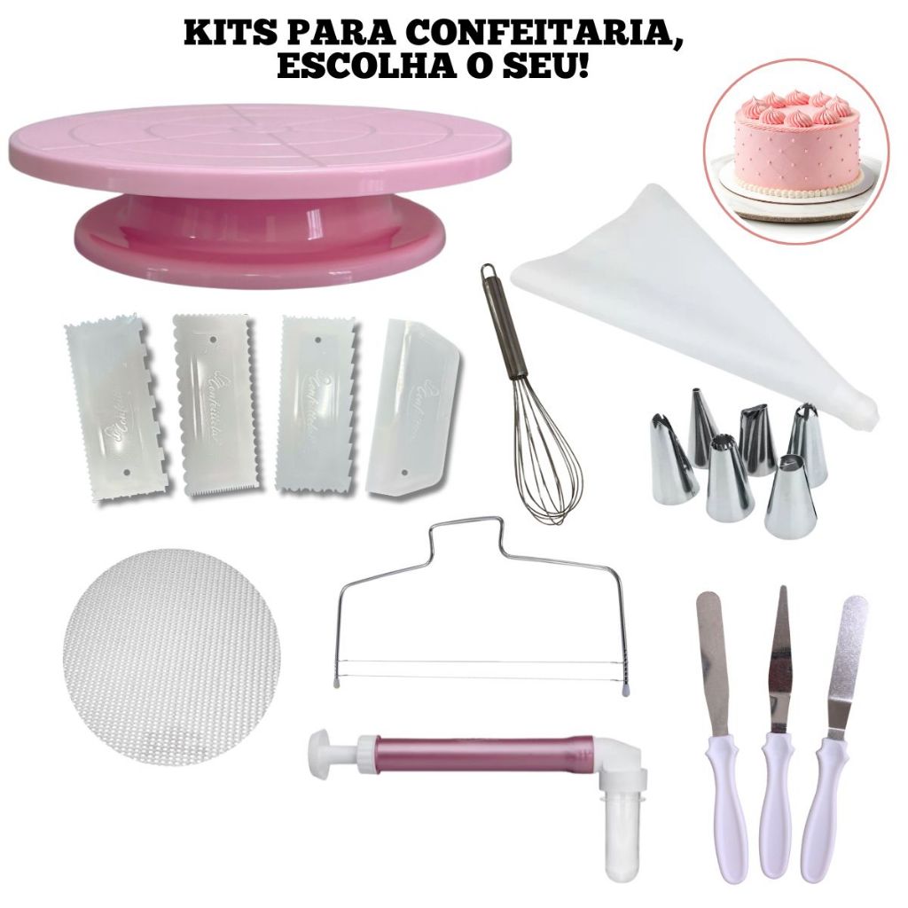 Kits Confeitaria Profissional Bailarina Giratória Raspador Espátula Saco de Confeitar Diversos Kits
