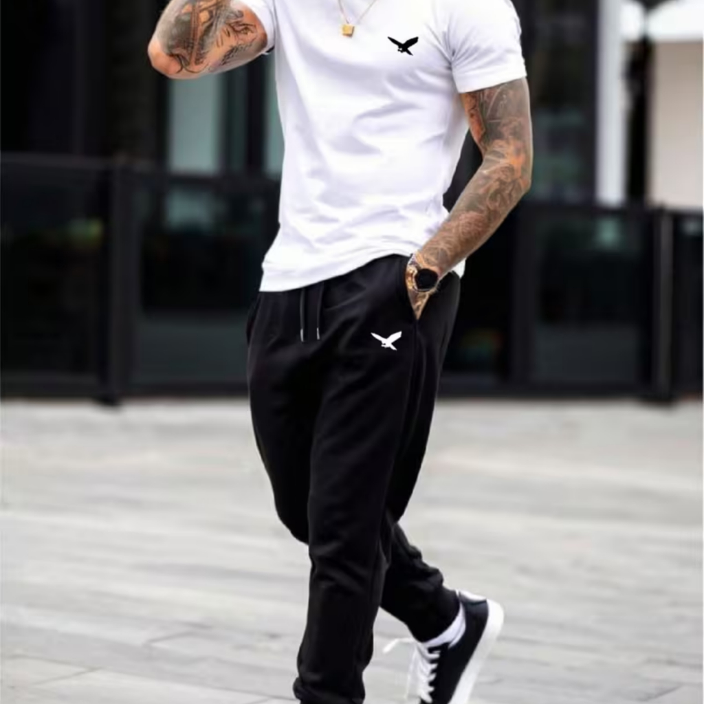 Kit Conjunto Gavião Camisa Calça Moletom + Camiseta Casual Masculino Urbano Tendência