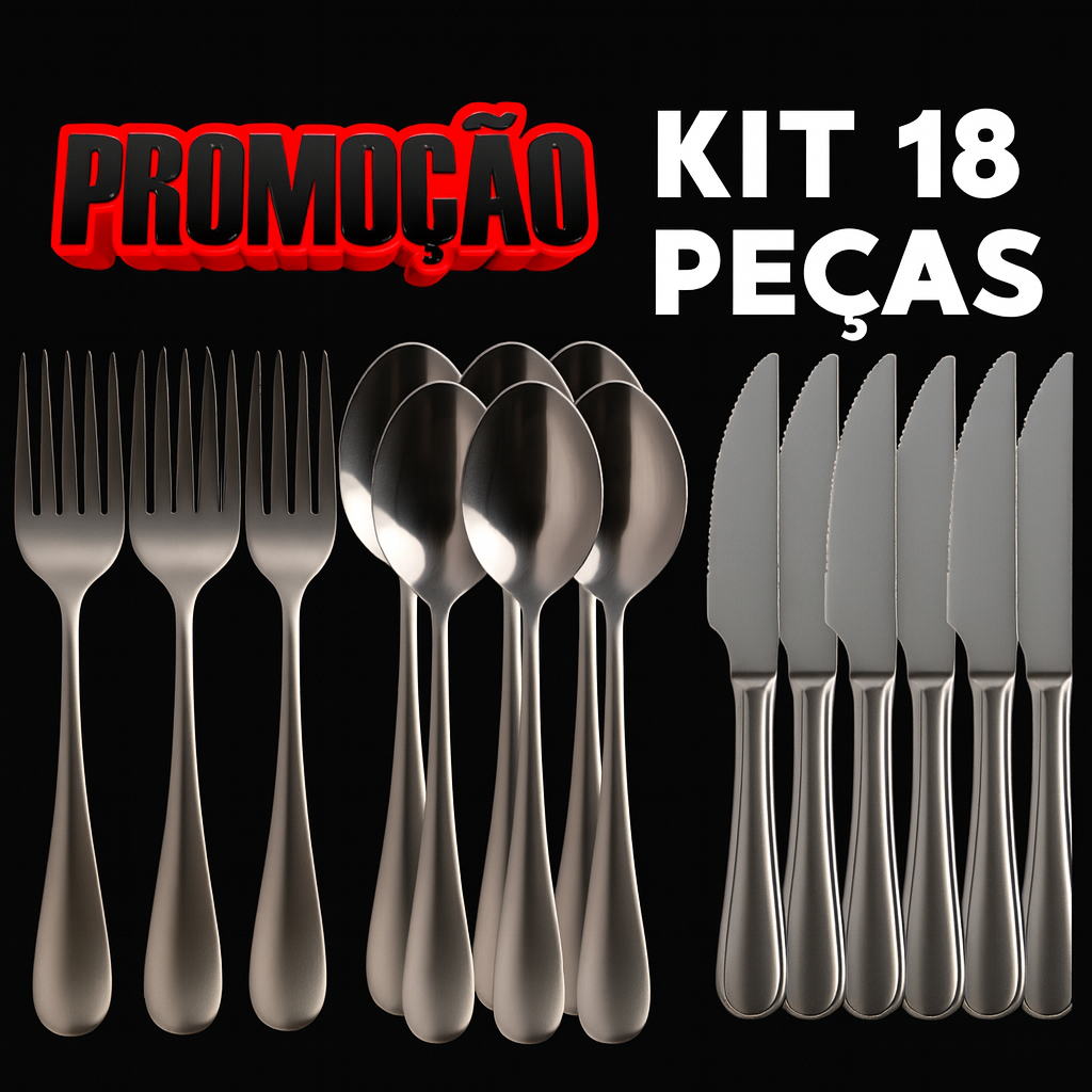 Conjunto Jogo Talheres 18 peças Aço Inox 06 Facas 06 Garfos 06 Colheres Sobremesa em Oferta na Shopee