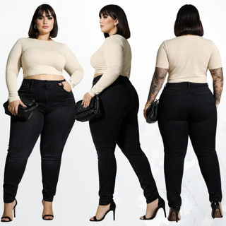 Calça Jeans Plus Size Feminina Skinny com Elastano Cintura Média Confortável