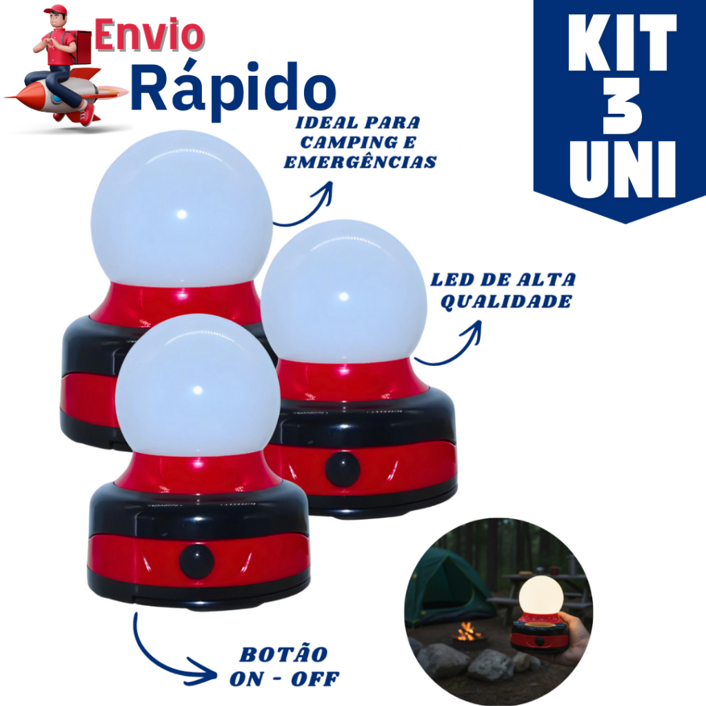 Kit com 3, 2 ou 1 Luminárias Lamparina LED Abajur Portátil com Pilhas Econômico e Sem Fio para Casa Trabalho em Oferta na Shopee