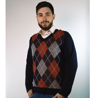 Sueter Masculino Tricot Inverno Blusa Malha Alta Qualidade Lã Manga Longa Losango em Oferta na Shopee