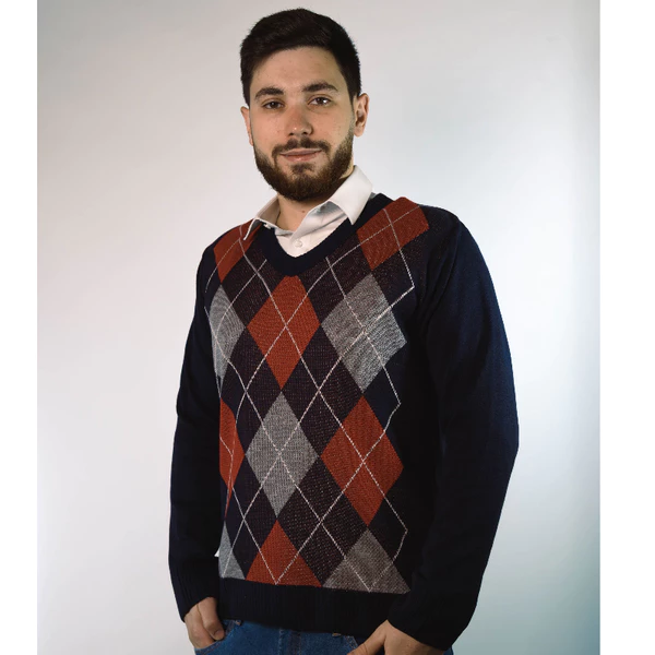 Sueter Masculino Tricot Inverno Blusa Malha Alta Qualidade Lã Manga Longa Losango