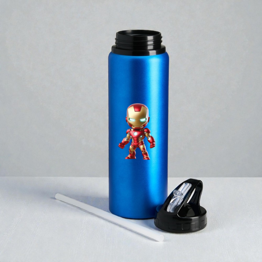 Garrafa Alumínio Marvel DC Super-herói Canudo Bico Flip 800ml