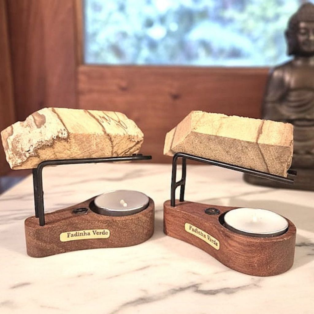 Kit 2 Incensários PALO SANTO 100g Palo 20 Velas QUEIMA PELA PONTA Pau Santo Suporte Queimador