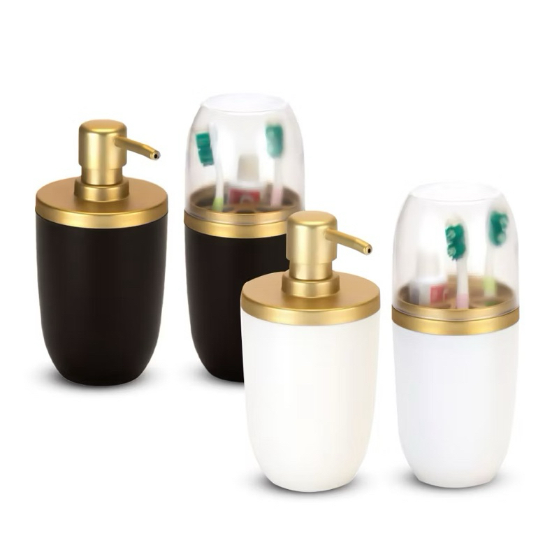 Kit Porta Escovas de Dente Suporte ou Lixeira com Tampa Porta Sabonete Pia Lavabo Viagem 500ml