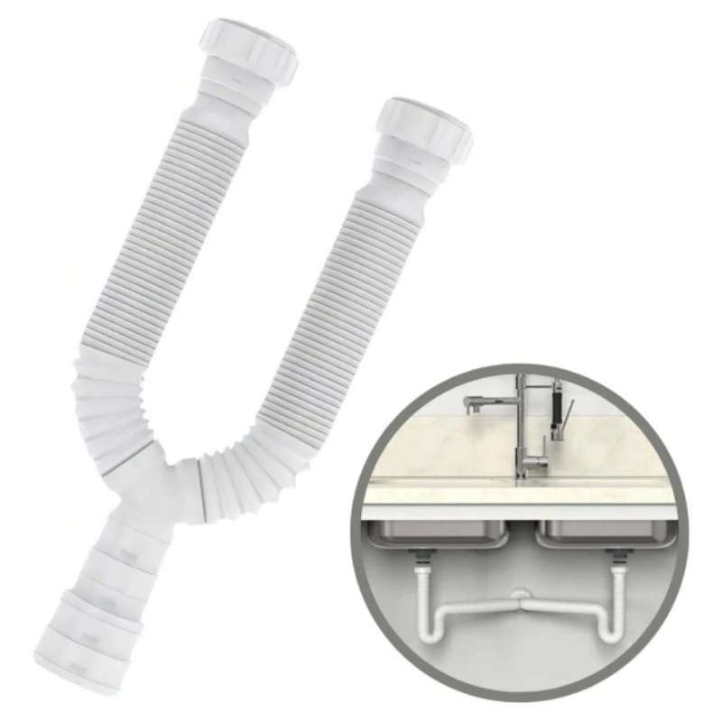 Sifão Duplo Universal Extensível Multiuso Corrugado Branco