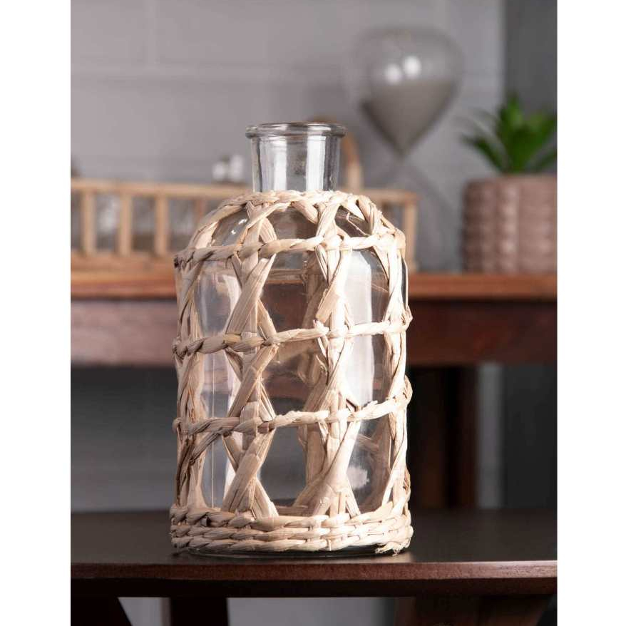Vaso de Vidro e Fibra Natural 11cm x 20cm Wolff Elegância para Mesa Posta