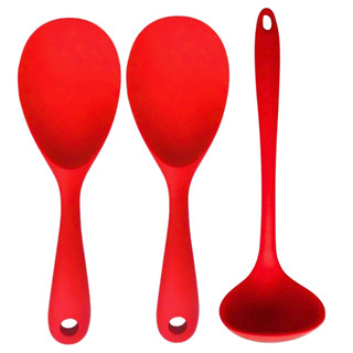 Kit Utensilios Silicone Concha Feijão Colher Arroz Grande E Colher Pequena Panela Eletrica