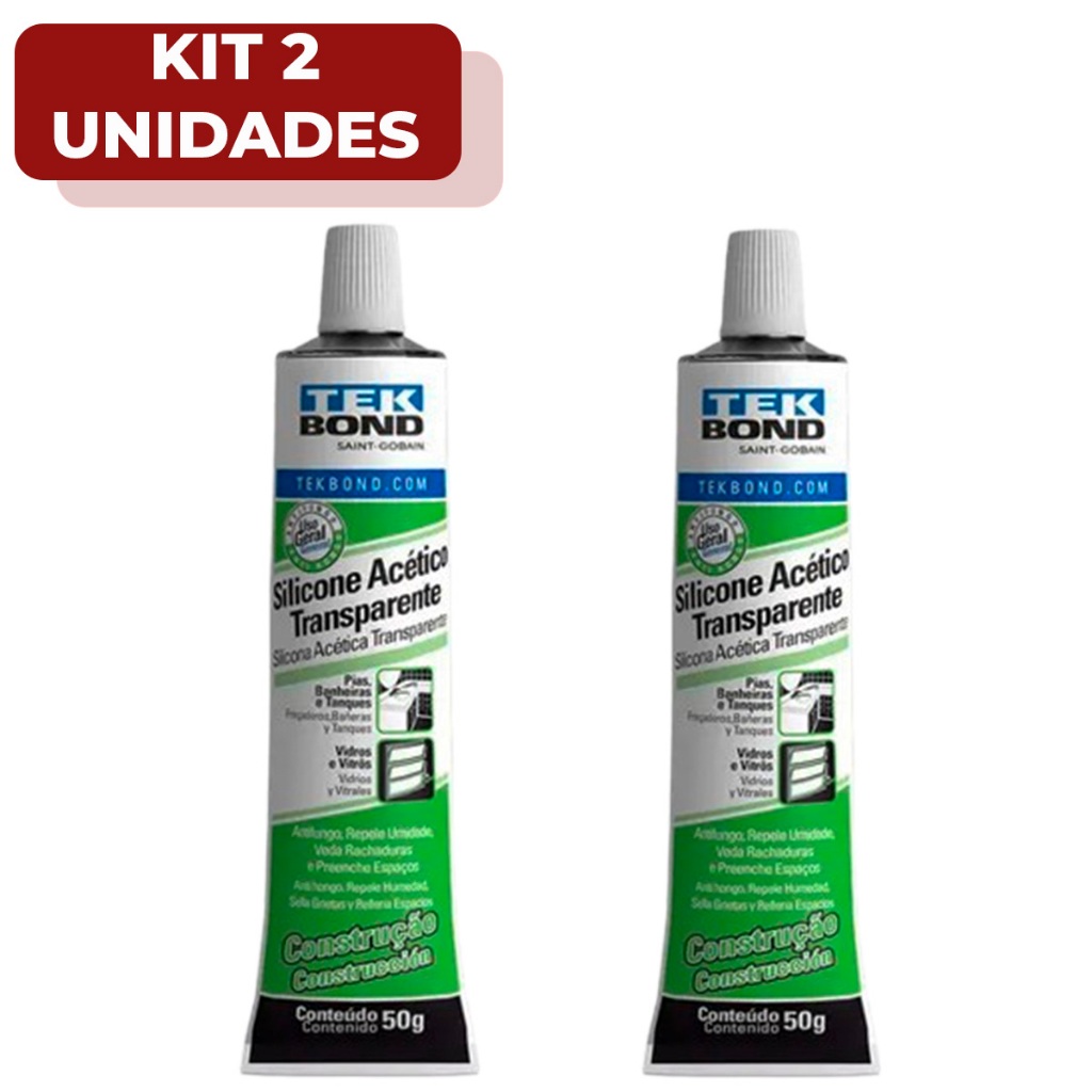 Silicone Acético Transparente Vedação 50g Construção Reformas Multiuso TekBond em Oferta na Shopee