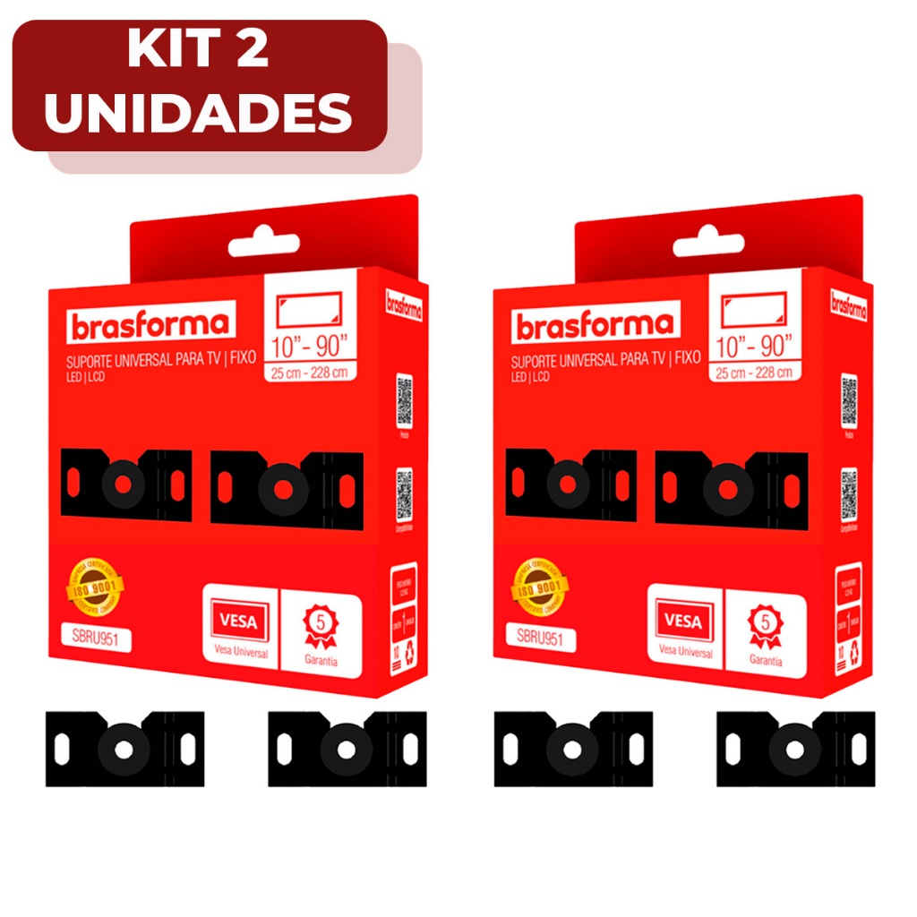 Kit Com 02 Suporte Universal Fixo Para Smart TV 10 À 90 Polegadas Parede Painel Televisão Lcd Led 4K