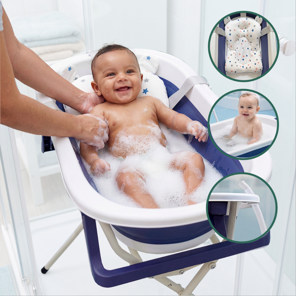 Banheira Para Bebês Dobrável Com Suporte 35l Até 16kg em Oferta na Shopee