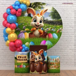Kit Painel Redondo e Cilindro Capa Decoração Páscoa Veste Fácil Sublimado Em Tecido