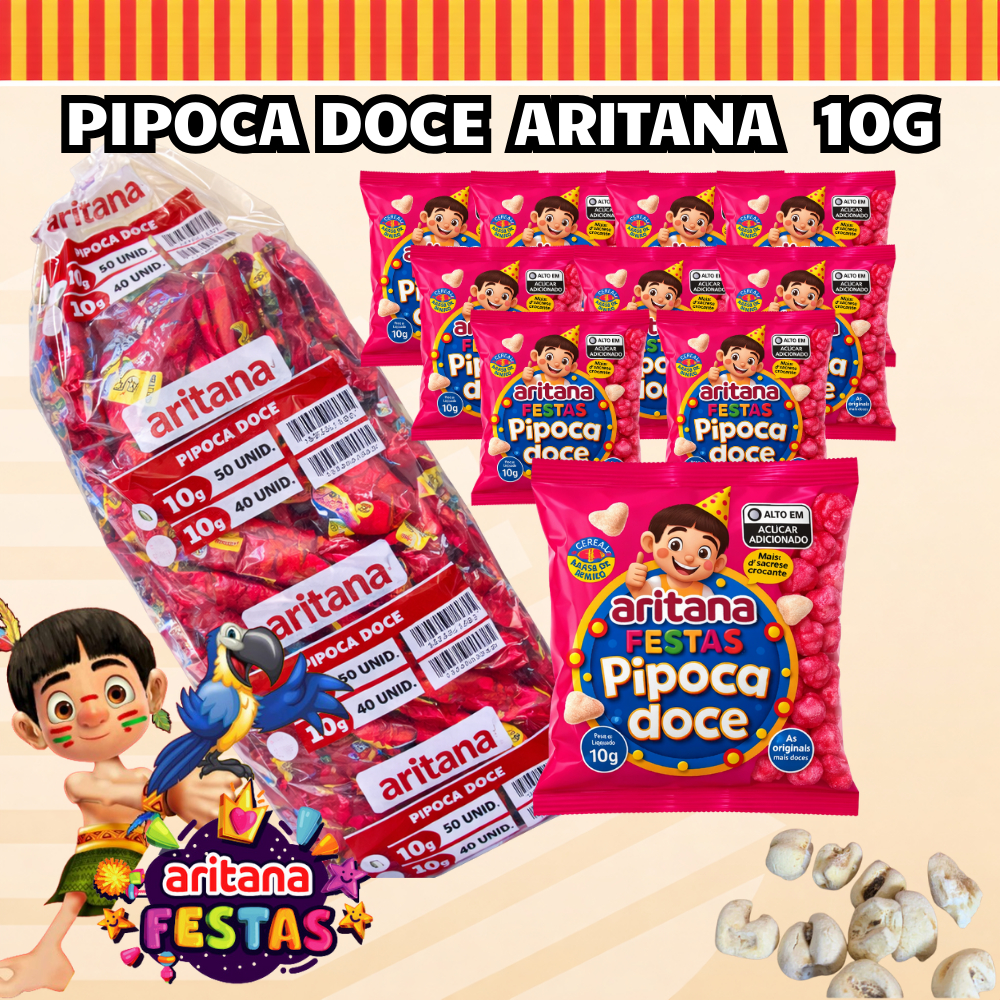 Kit Saco de pipoca doce com 10 - 25 - 50 unidades de 10 gramas - Aritana Kit Saco de pipoca doce com 10 - 25 - 50 unidades de 10 gramas - Aritana